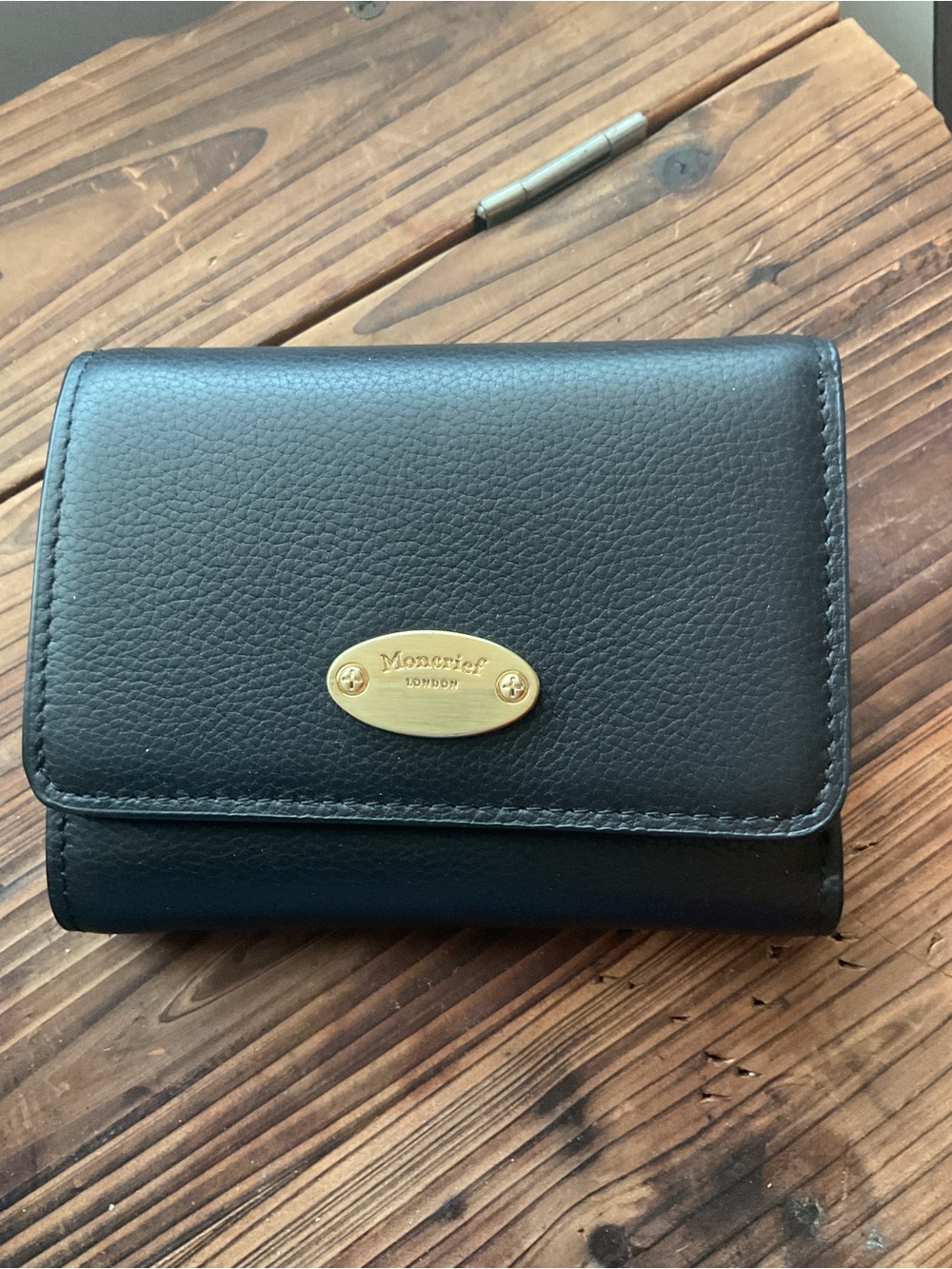 Moncrief London Black Pebbled Leather Compact Wallet